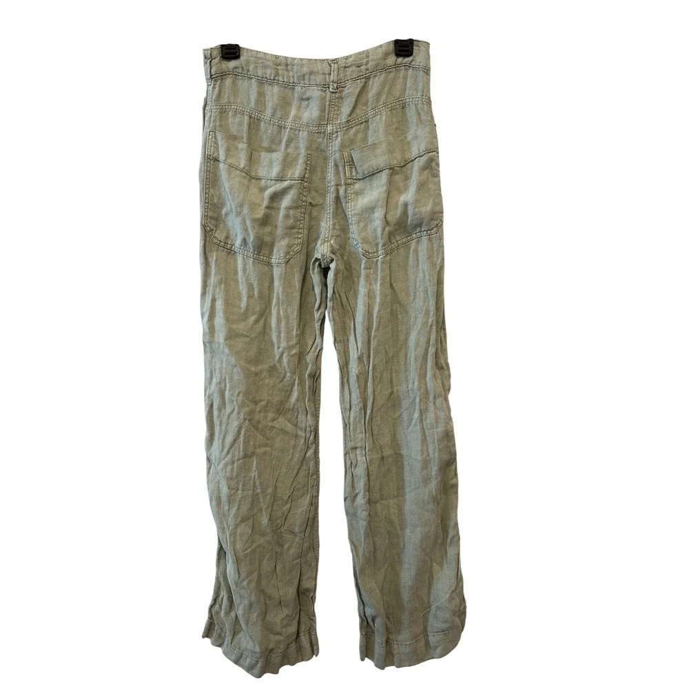 ZARA Women's Light‎ Green 100% Linen Utility Pants Wide Leg Cropped Size XS